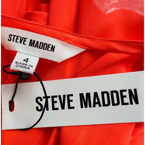 Steve Madden Orange Satin Mini Dress Size 4 Cocktail Ruched Wrap Revolve $78 NEW - Picture 9 of 9